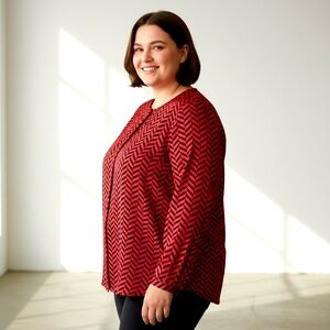 Pennington’s Chevron Patterned Red and Black Women's Top 3X